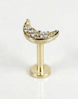 CZ Simulated Diamonds Moon Earrings 14k Solid Gold, Internally Threaded Flat Back Earrings - Melt'm Jewelry