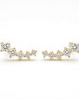 14k solid gold cluster ear crawler earrings with five CZ simulated diamonds, dainty ear climber earrings sold as single or pair