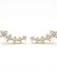 14k solid gold cluster ear crawler earrings with five CZ simulated diamonds, dainty ear climber earrings sold as single or pair