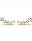 14k solid gold cluster ear crawler earrings with five CZ simulated diamonds, dainty ear climber earrings sold as single or pair