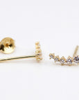 14k Gold 5 Stone CZ Ear Climber Earrings (SINGLE or PAIR), Simulated Diamond Cluster Ear Crawler Earrings