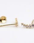 14k Gold 5 Stone CZ Ear Climber Earrings (SINGLE or PAIR), Simulated Diamond Cluster Ear Crawler Earrings