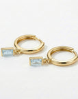 14k Gold Aquamarine Earrings, Baguette Aquamarine Dangle Hoop Earrings