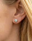 Round Aquamarine Bezel Earrings 14k Gold, Natural Aquamarine March Birthstone Studs
