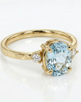 aquamarine diamond cluster ring 14k gold oval aquamarine march birthstone jewelry