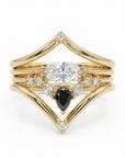 Rose Cut Pear Shape Salt and Pepper Diamond Ring 14k Yellow Gold