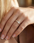 Hammered Silver Band Diamond Ring, Mixed Metal Ring