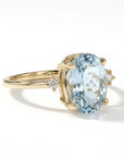 Aquamarine and diamond ring in solid 14k gold, handmade fine jewelry