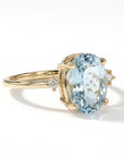 Aquamarine and diamond ring in solid 14k gold, handmade fine jewelry