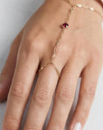 Gold Slave Bracelet, Garnet Hand Chain Bracelet
