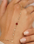 Gold Slave Bracelet, Garnet Hand Chain Bracelet