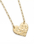 14k solid gold hammered heart pendant diamond necklace