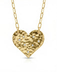 Hammered diamond heart necklace 14k solid gold paperclip chain