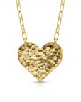 Hammered diamond heart necklace 14k solid gold paperclip chain