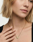 diamond heart necklace worn on model paperclip chain jewelry