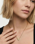 diamond heart necklace worn on model paperclip chain jewelry