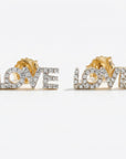 14k solid gold diamond LOVE stud earrings, monogram letter earrings with sparkling diamonds, minimalist fine jewelry gift for her
