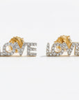 14k solid gold diamond LOVE stud earrings, monogram letter earrings with sparkling diamonds, minimalist fine jewelry gift for her