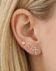 Tiny Cross Diamond Earrings in 14k Gold (SINGLE OR PAIR) - Melt'm Jewelry