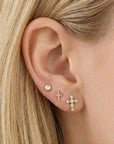 Tiny Cross Diamond Earrings in 14k Gold (SINGLE OR PAIR)