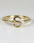 14k Gold Diamond Initial Ring, Personalized Square Band Monogram Ring - Melt'm Jewelry