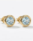 14k gold round aquamarine bezel stud earrings March birthstone jewelry