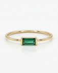 14k gold emerald baguette ring, minimalist emerald promise ring, handmade art deco engagement ring, May birthstone jewelry