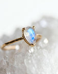 14k Gold Pear Cut Rainbow Moonstone Ring