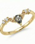 Rose Cut Pear Shape Salt and Pepper Diamond Ring 14k Yellow Gold - Melt'm Jewelry