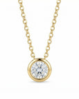 14k Solid Gold Moissanite Necklace – 5mm Round Bezel Pendant