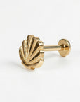 14k solid gold seashell earrings flat back tragus cartilage studs beach jewelry close up
Alt Text 3: