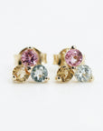 Tourmaline Flower Earrings – Pink Gemstone Cluster Studs in 14k Solid Gold