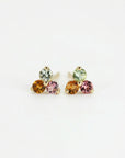 Tourmaline Flower Earrings – Pink Gemstone Cluster Studs in 14k Solid Gold