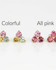 Tourmaline Flower Earrings – Pink Gemstone Cluster Studs in 14k Solid Gold