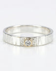 Hammered sterling silver ring with 14k gold bezel set diamond, textured minimalist promise ring