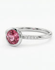 Dainty Pink Tourmaline Ring, 14k Solid Gold Blush Solitaire Ring With Diamonds
