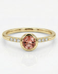 Minimalist pink tourmaline ring with diamond accent in solid 14k gold