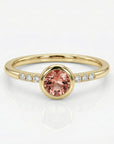 Minimalist pink tourmaline ring with diamond accent in solid 14k gold