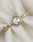 Round Rose Cut Clear Diamond Ring in 14k Gold