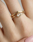 Round Rose Cut Clear Diamond Ring in 14k Gold