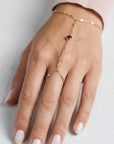 Gold Slave Bracelet, Garnet Hand Chain Bracelet