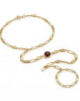 Garnet hand chain bracelet gold filled with round bezel set gemstone, delicate slave bracelet