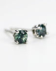 Teal Green Montana Sapphire Stud Earrings in 14k Gold