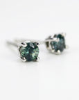 Teal Green Montana Sapphire Stud Earrings in 14k Gold