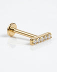 14k Solid Gold CZ Bar Flat Back Earrings, Internally Threaded Earrings Studs (SINGLE or PAIR)
