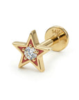 Cz Mini Star Earring 14k Solid Gold, Internally Threaded Flat Back Cartilage Earring
