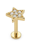 Cz Star Earring 14k Solid Gold, Internally Threaded Flat Back Earring
