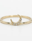 14k solid gold crescent moon ring with pave diamonds, dainty celestial stackable ring for everyday wear, minimalist diamond ring gift for her