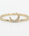 14k solid gold crescent moon ring with pave diamonds, dainty celestial stackable ring for everyday wear, minimalist diamond ring gift for her