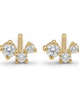 14k gold cz diamond trio stud earrings curved cluster design dainty minimal gold stud earrings everyday fine jewelry gift